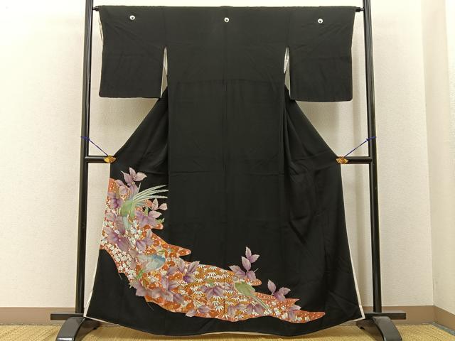 平和屋着物■豪華黒留袖 花鳥文 金彩 正絹 逸品 BAAY6548hj
