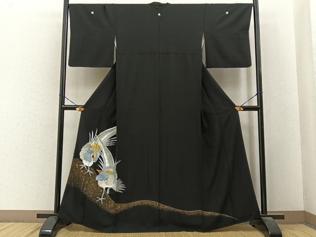 平和屋着物■豪華黒留袖 刺繍 尾長鶏 金彩 正絹 逸品 BAAY6550hj