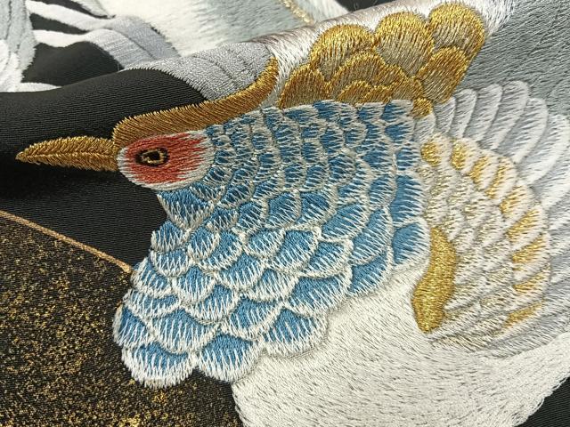 平和屋着物■豪華黒留袖 刺繍 尾長鶏 金彩 正絹 逸品 BAAY6550hj