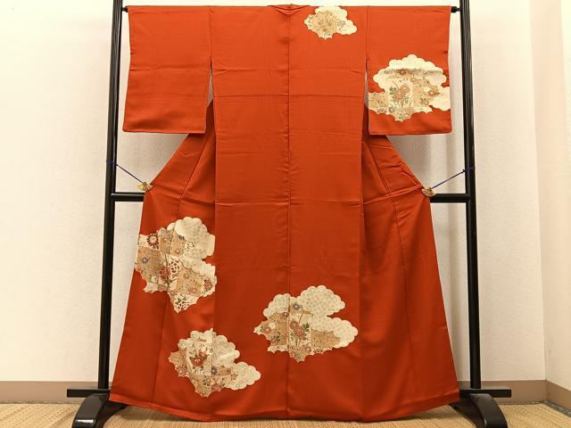 平和屋着物■訪問着 駒刺繍 雲取草花文 金彩 正絹 逸品 BAAY6552hj