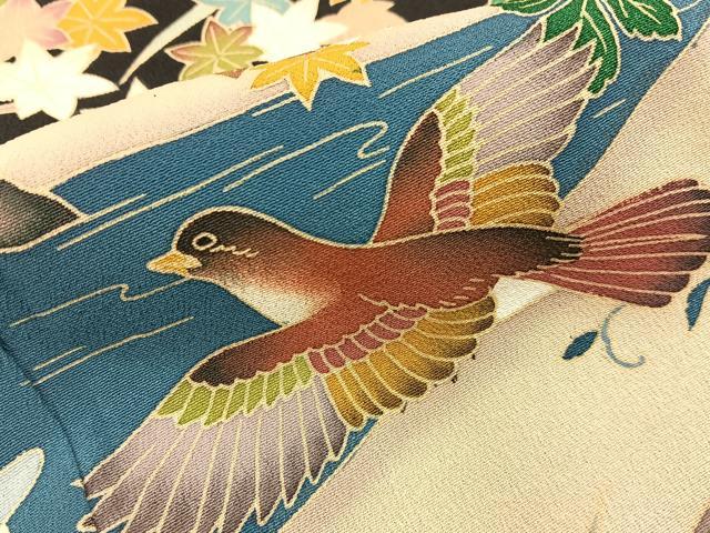 平和屋着物■豪華黒留袖 友禅 作家物 尾長鶏流水花文 正絹 逸品 BAAY6555hj