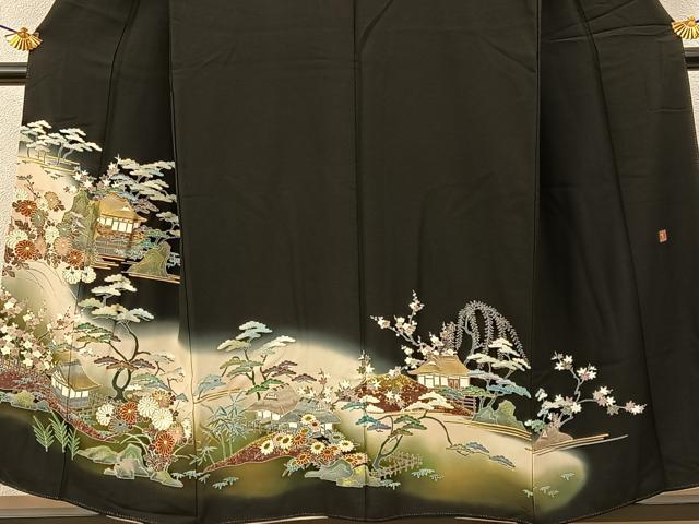 平和屋着物■豪華黒留袖 作家物 松竹梅 風景花文 暈し染め 金彩 正絹 逸品 BAAY6556hj