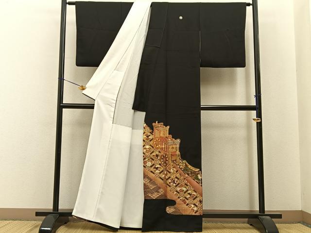 平和屋着物■豪華黒留袖 作家物 駒刺繍 源氏車花丸文 金彩 正絹 逸品 BAAY6557hj