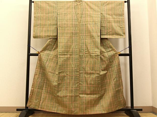 平和屋着物■上質な紬 格子柄 正絹 逸品 BAAY6561hj