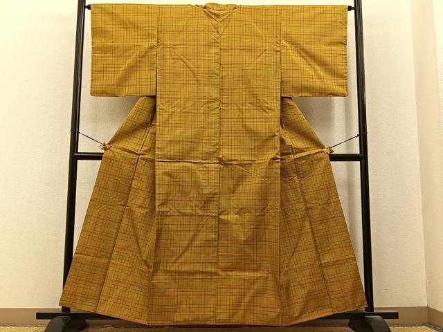 平和屋着物■本場縞大島紬 格子柄 正絹 逸品 BAAY6564hj