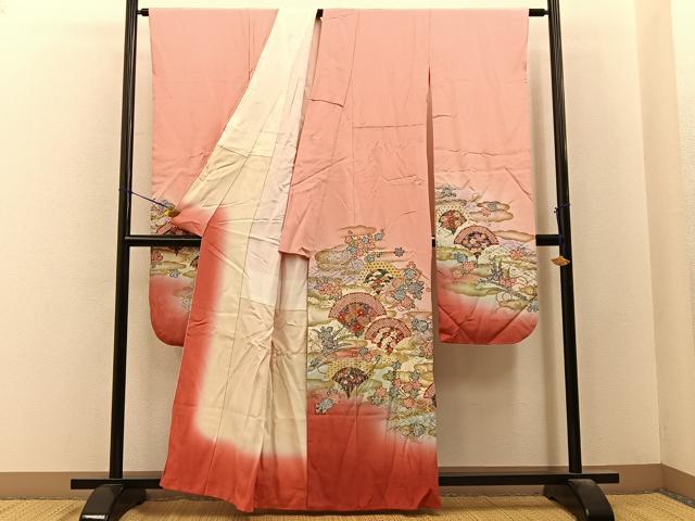 平和屋着物■豪華振袖 幾久重袖 鹿の子草花文 暈し染め 金銀彩 正絹 逸品 BAAY6567hj