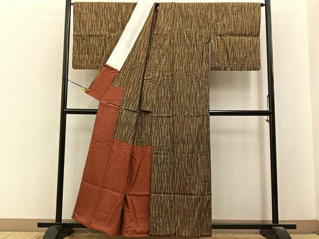 平和屋着物■上質な紬 胴抜き仕立て 縞 正絹 逸品 BAAY6573hj