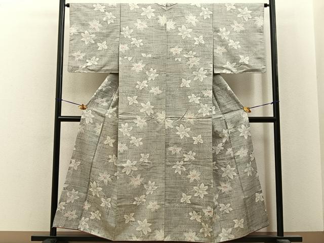 平和屋着物■上質な紬 草花文 正絹 逸品 BAAY6576hj