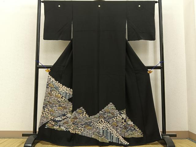 平和屋着物■豪華黒留袖 駒刺繍 松竹梅花文 金彩 正絹 逸品 BAAY6583hj