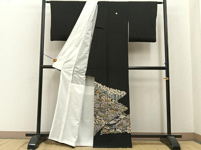 平和屋着物■豪華黒留袖 駒刺繍 松竹梅花文 金彩 正絹 逸品 BAAY6583hj