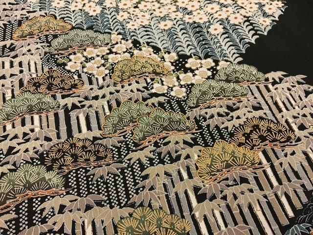平和屋着物■豪華黒留袖 駒刺繍 松竹梅花文 金彩 正絹 逸品 BAAY6583hj