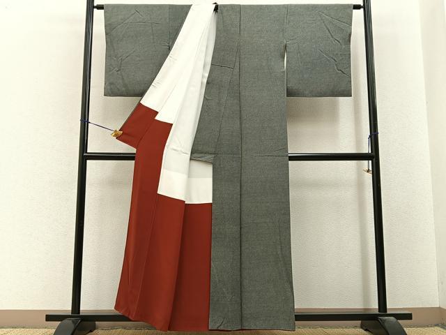 平和屋着物■江戸小紋 鮫小紋柄 黒地 正絹 逸品 BAAY6584hj