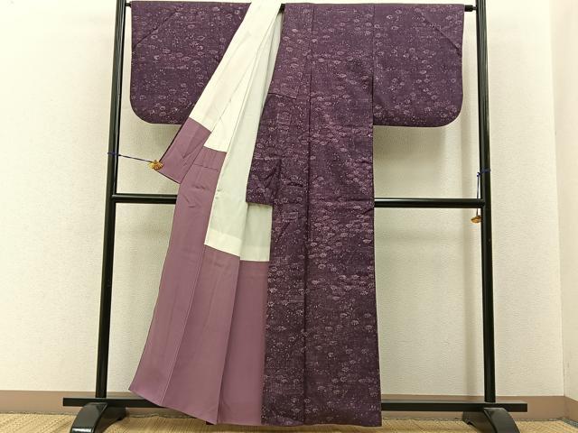平和屋着物■上質な小紋 紬地 ろうけつ染め 籬草花文 正絹 逸品 BAAY6589hj