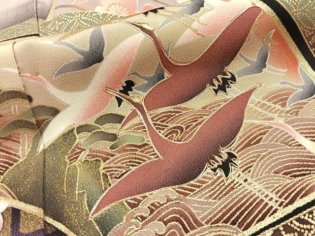 平和屋着物■豪華黒留袖 駒刺繍 飛鶴地紙花文 金彩 正絹 逸品 BAAY6597hj