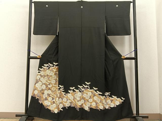 平和屋着物■豪華黒留袖 刺繍 菊 金彩 正絹 逸品 BAAY6599hj