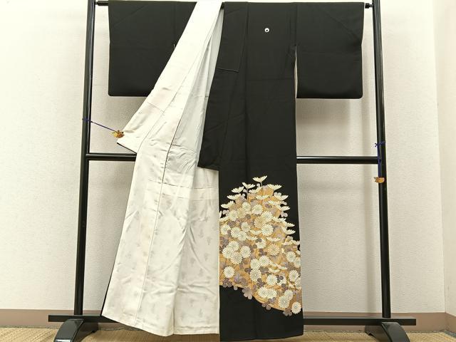 平和屋着物■豪華黒留袖 刺繍 菊 金彩 正絹 逸品 BAAY6599hj