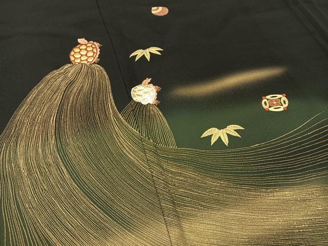 平和屋着物■豪華黒留袖 刺繍 蓑亀 暈し染め 金彩 正絹 逸品 未使用 BAAY6607hj
