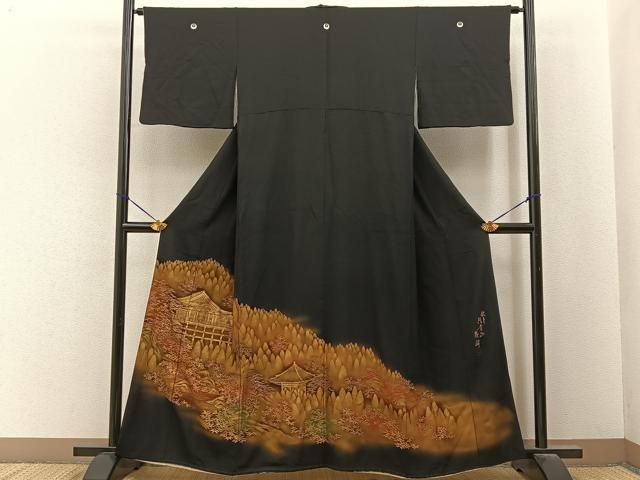 平和屋着物■豪華黒留袖 作家物 刺繍 名所風景文 金彩 正絹 逸品 BAAY6618hj
