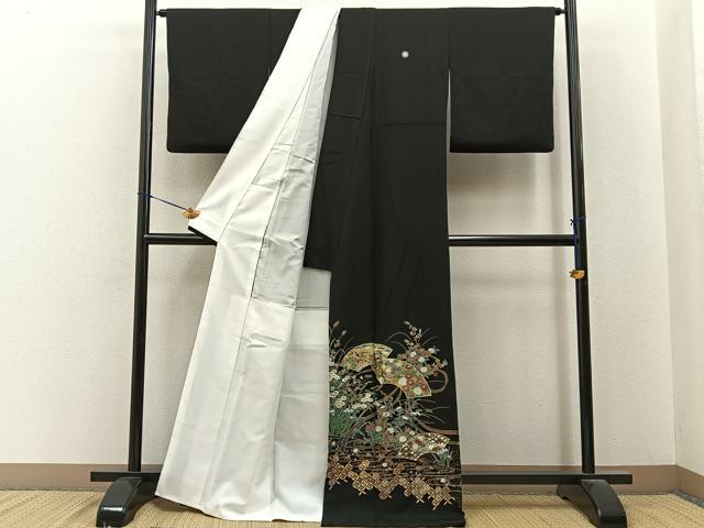 平和屋着物■豪華黒留袖 地紙流水花文 金彩 正絹 逸品 BAAY6622hj
