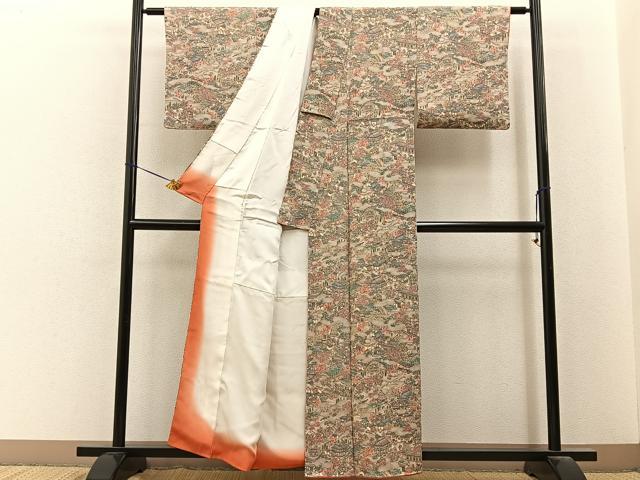 平和屋着物■上質な小紋 京名所風景文 鬼しぼ縮緬 正絹 逸品 BAAY6625hj