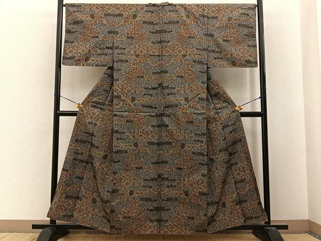 平和屋着物■上質な紬 吉祥花文 正絹 逸品 BAAY6627hj