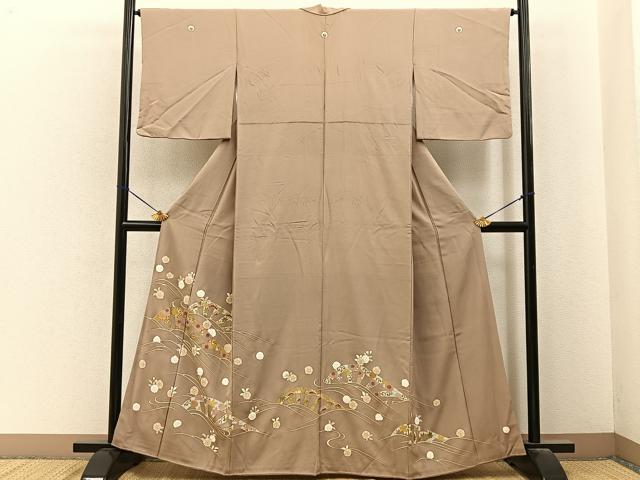 平和屋着物■豪華色留袖 片輪車花文 金彩 正絹 逸品 BAAY6636hj