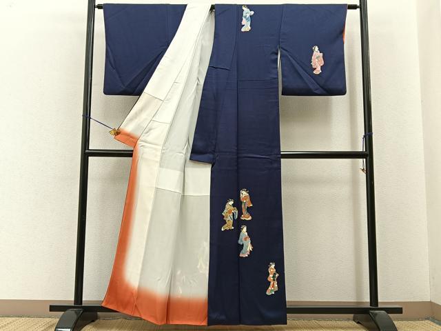 平和屋着物■訪問着 女人文 濃紺地 正絹 逸品 BAAY6640hj