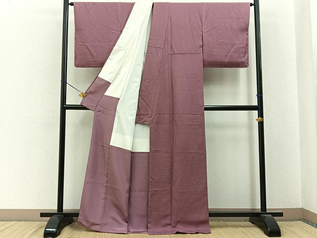 平和屋着物■上質な色無地 堅牢染 風花 蘇芳香色 反端付き 正絹 逸品 BAAY6647hj