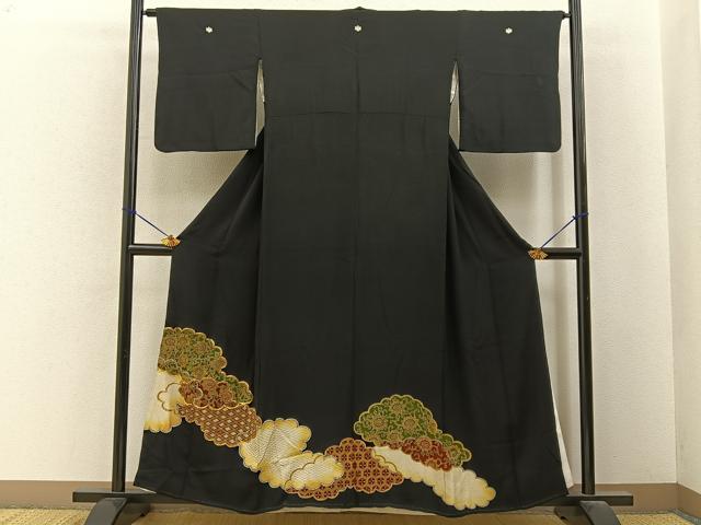 平和屋着物■豪華黒留袖 駒刺繍 雲取吉祥花文 金彩 正絹 逸品 BAAY6649hj