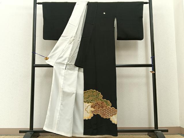 平和屋着物■豪華黒留袖 駒刺繍 雲取吉祥花文 金彩 正絹 逸品 BAAY6649hj