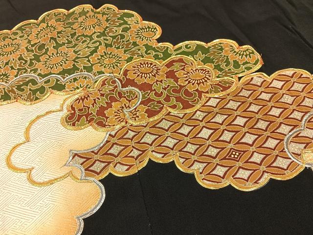 平和屋着物■豪華黒留袖 駒刺繍 雲取吉祥花文 金彩 正絹 逸品 BAAY6649hj