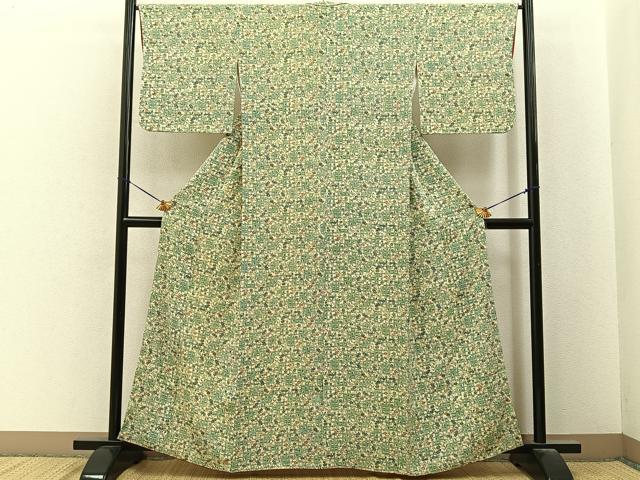 平和屋着物■上質な小紋 型染め 飛鳥蔦の葉文 鬼しぼ縮緬 正絹 逸品 BAAY6650hj