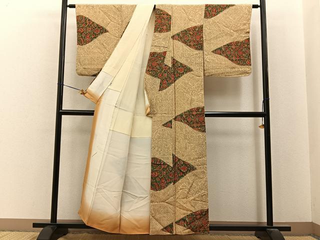 平和屋着物■上質な小紋 更紗花文 鬼しぼ縮緬 高島屋扱い 正絹 逸品 未使用 BAAY6663hj