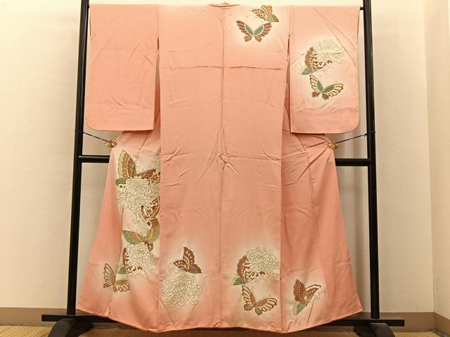 平和屋着物■訪問着 駒刺繍 花蝶文 暈し染め 金彩 正絹 逸品 BAAY6670hj