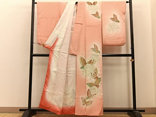 平和屋着物■訪問着 駒刺繍 花蝶文 暈し染め 金彩 正絹 逸品 BAAY6670hj