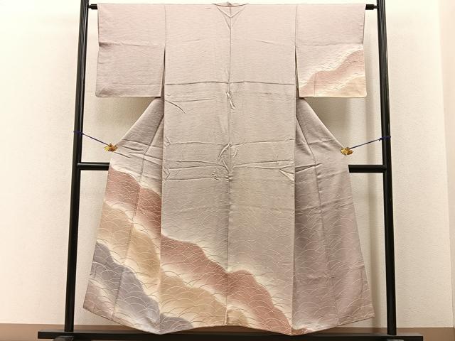 平和屋着物■訪問着 芝草紋 暈し染め 正絹 逸品 BAAY6672hj