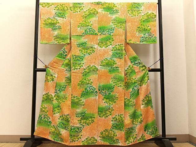 平和屋着物■上質な小紋 草葉文 暈し染め 金彩 正絹 逸品 BAAY6686hj