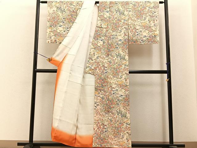 平和屋着物■上質な小紋 流水草花文 正絹 逸品 未使用 BAAY6689hj