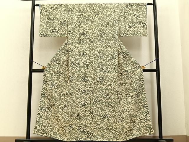 平和屋着物■上質な小紋 型染め 草葉文 正絹 逸品 BAAY6709hj