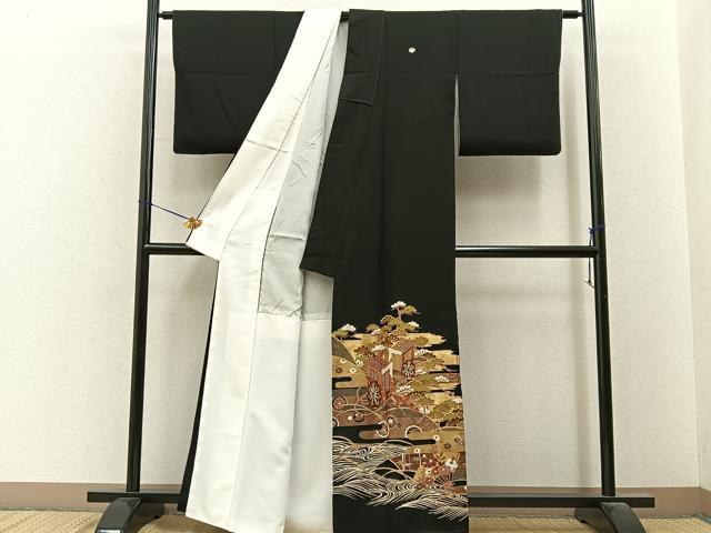 平和屋着物■豪華黒留袖 御所車花文 金彩 正絹 逸品 BAAY6717hj
