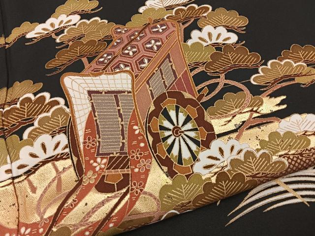 平和屋着物■豪華黒留袖 御所車花文 金彩 正絹 逸品 BAAY6717hj