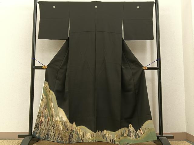平和屋着物■豪華黒留袖 刺繍 樹林文 金彩 正絹 逸品 BAAY6719hj