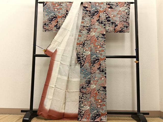 平和屋着物■上質な小紋 加賀のお国染 地紙花鳥文 金彩 反端付き 正絹 逸品 未使用 BAAY6722hj