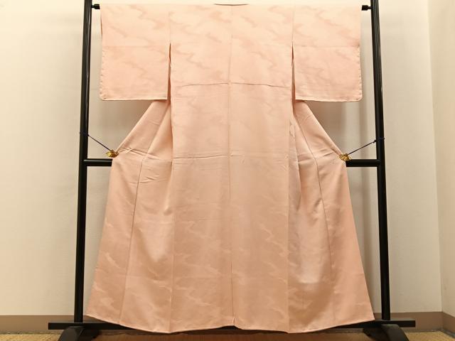 平和屋着物■上質な色無地 雲重ね地紋 洗柿色 正絹 逸品 BAAY6726hj