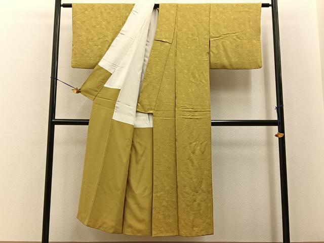 平和屋着物■上質な色無地 銀杏地紋 芥子色 正絹 逸品 BAAY6727hj