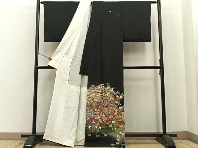 平和屋着物■豪華黒留袖 作家物 駒刺繍 御所車花文 暈し染め 金彩 正絹 逸品 BAAY6731hj