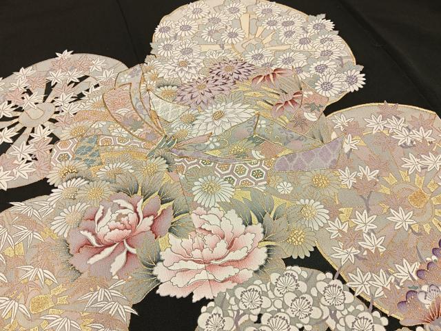 平和屋着物■豪華黒留袖 駒刺繍 束ね熨斗源氏車花文 金彩 正絹 逸品 BAAY6733hj