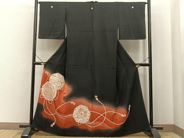 平和屋着物■豪華黒留袖 刺繍 鳳凰鏡裏花文 暈し染め 正絹 逸品 BAAY6735hj