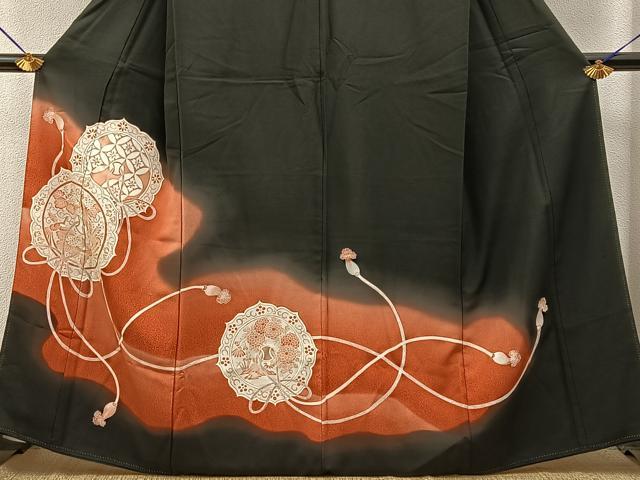 平和屋着物■豪華黒留袖 刺繍 鳳凰鏡裏花文 暈し染め 正絹 逸品 BAAY6735hj
