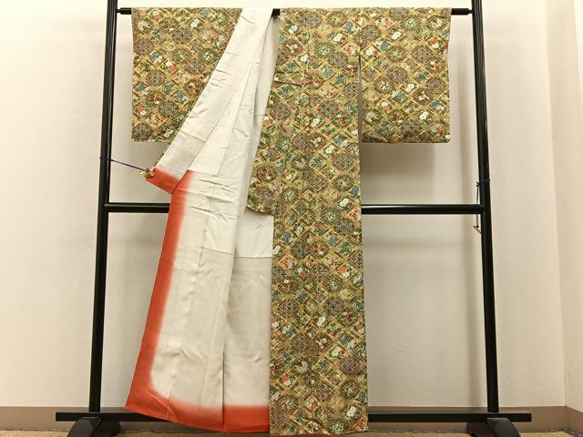 平和屋着物■上質な小紋 菱天井花文 金彩 正絹 逸品 未使用 BAAY6744hj